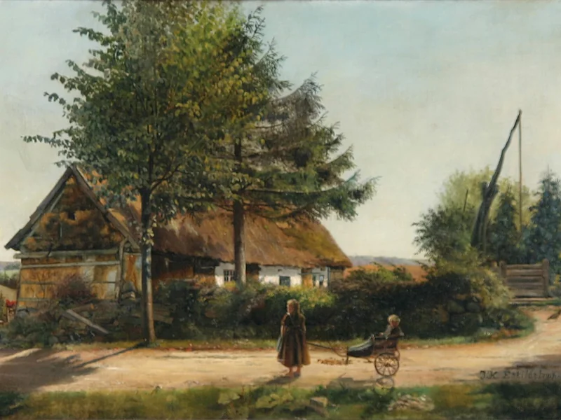 1850-Isidor Kalckar - A Eskilstrup con bambini che giocano - 1875